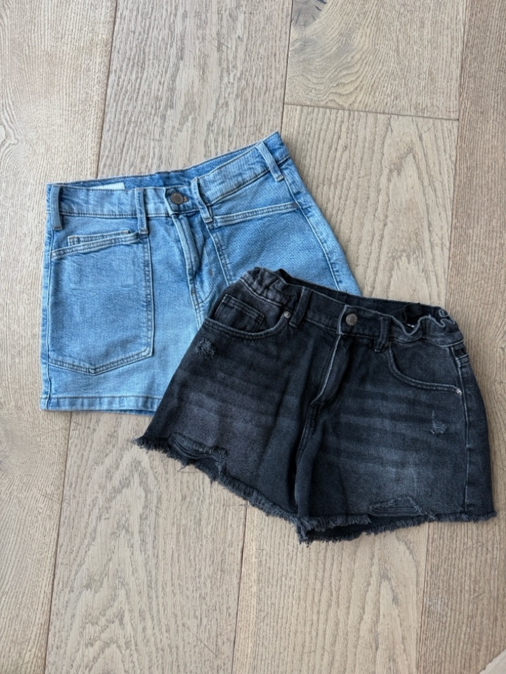 Girls Zara Denim Skirt Shorts - Black and Light Blue